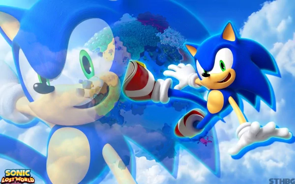 HD PC desktop wallpaper featuring Sonic the Hedgehog from the video game Sonic Lost World, with Sonic in a dynamic pose against a vibrant sky background.