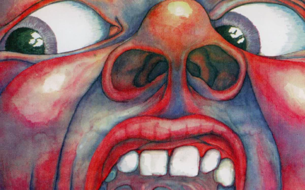 HD PC desktop wallpaper featuring the iconic distorted face artwork from King Crimson's music album, capturing intense emotion and surreal detail.