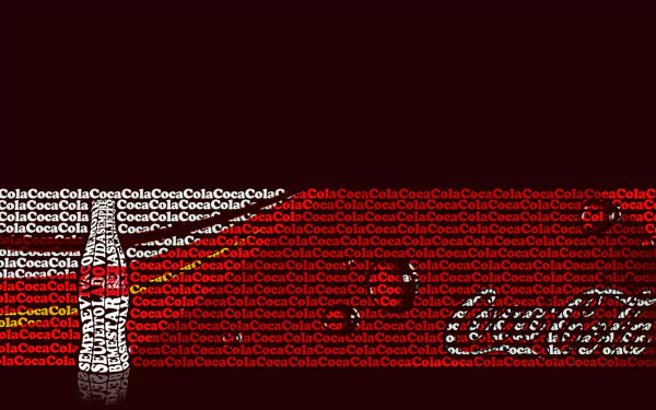 HD PC desktop wallpaper featuring a man-made Coca-Cola design with repeated red and white Coca-Cola text forming a bottle and the brand logo on a black background.