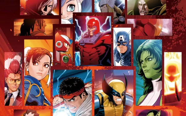 Zero (Mega Man) Ryu (Street Fighter) She-Hulk Chun-Li (Street Fighter) Iron Man Wolverine Captain America Magneto (Marvel Comics) Doctor Doom Thor video game Ultimate Marvel vs. Capcom 3 HD Desktop Wallpaper | Background Image