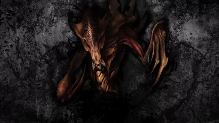 HD desktop wallpaper featuring a menacing Hydralisk from StarCraft set against a dark, textured background.