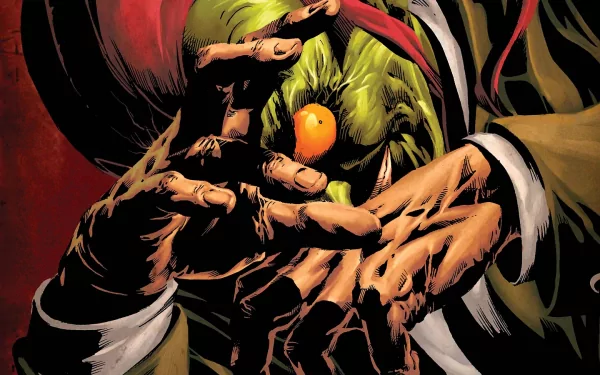 HD PC desktop wallpaper: comic-style Dark Avengers image of Norman Osborn’s hands gripping a menacing Green Goblin mask.