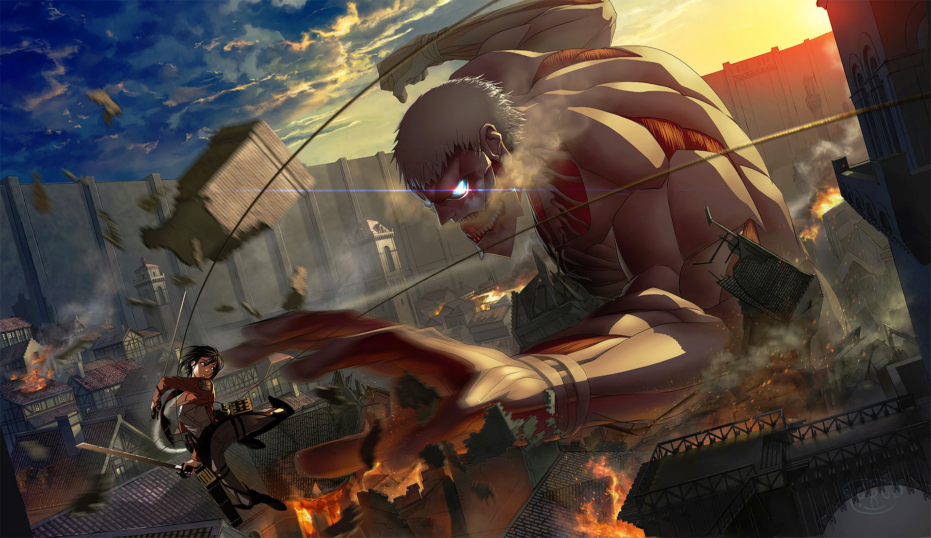 Mikasa Fighting With Armored Titan by goruditai