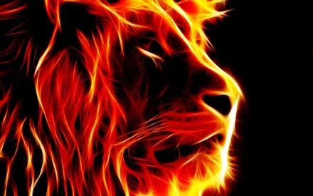 HD desktop wallpaper featuring a vibrant, fiery representation of a lion in orange and red tones.