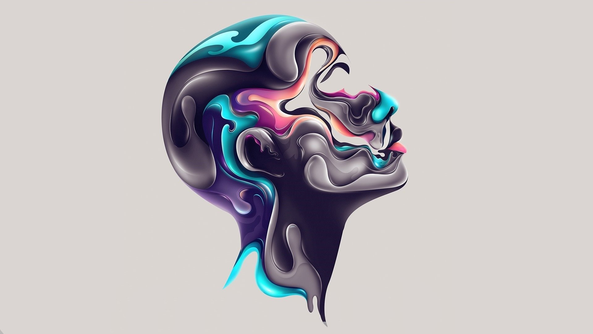 An artistic depiction of a woman's profile, featuring vibrant colors and fluid shapes, serves as a striking HD desktop wallpaper and background.