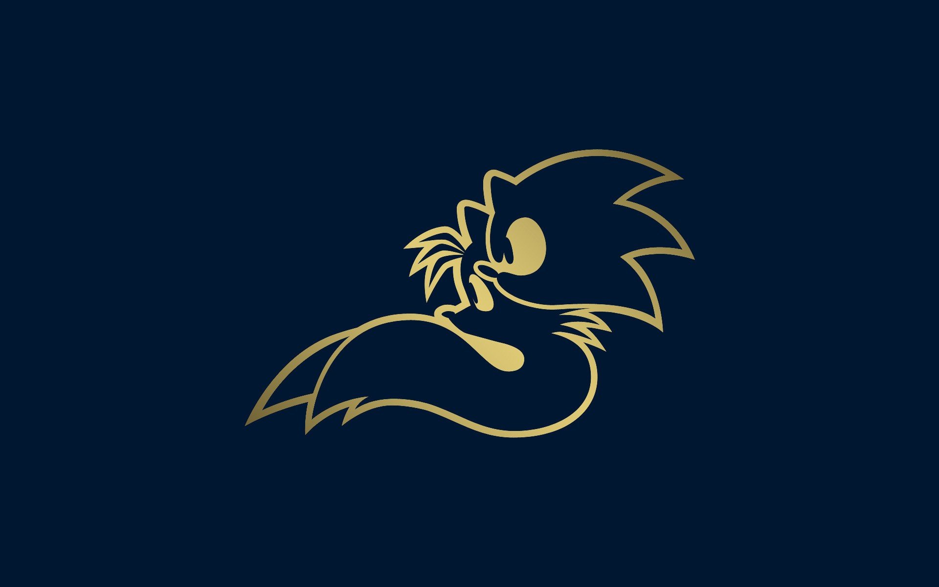 HD desktop wallpaper featuring a stylized golden outline of Sonic the Hedgehog on a dark blue background, from Sonic The Hedgehog 2.