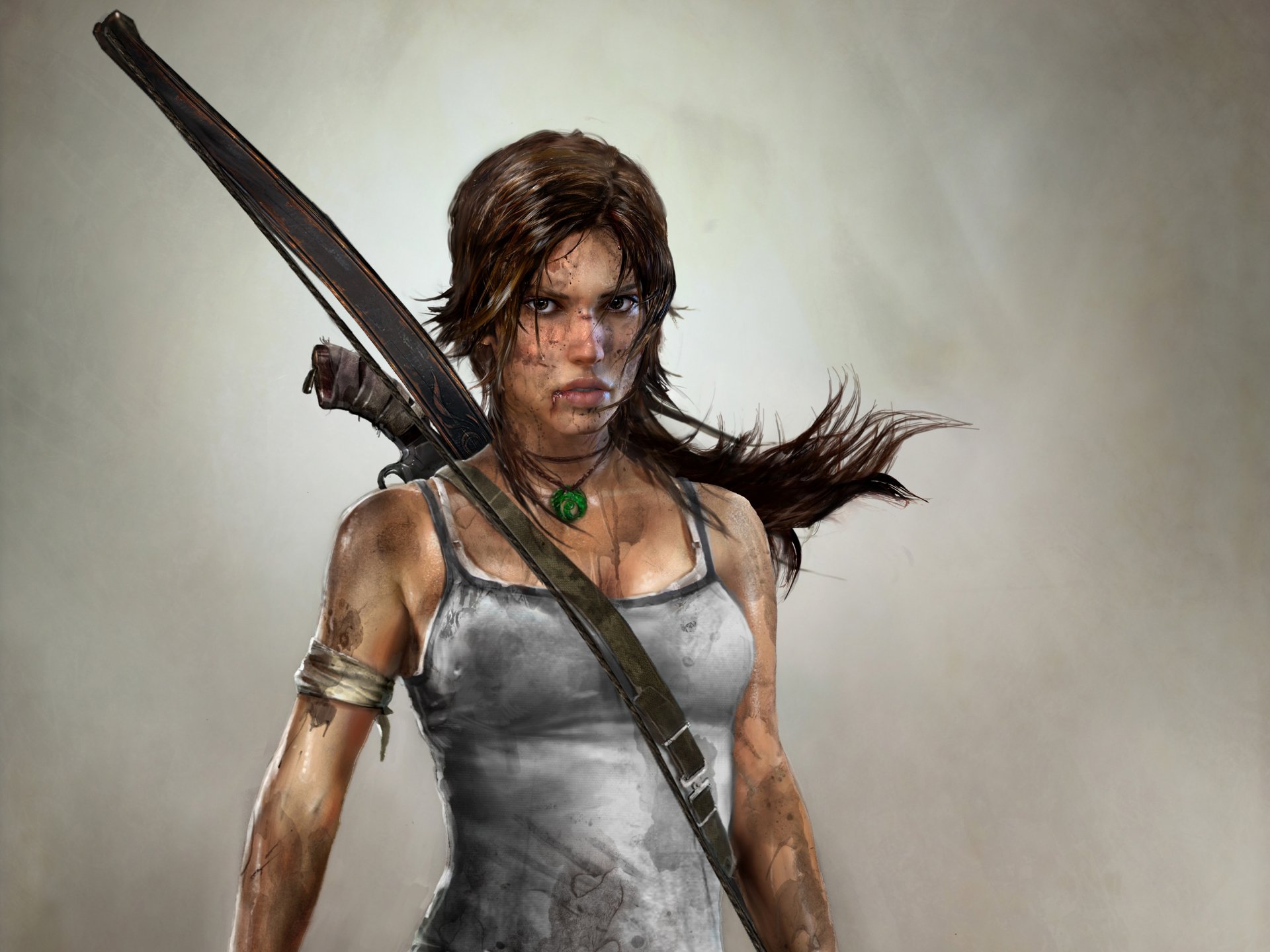 A dynamic HD PC desktop wallpaper featuring a fierce character from the video game Tomb Raider, showcasing her determination and adventurous spirit.
