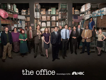 HD desktop wallpaper featuring the cast of The Office (US) including Michael Scott, posed in the office setting.