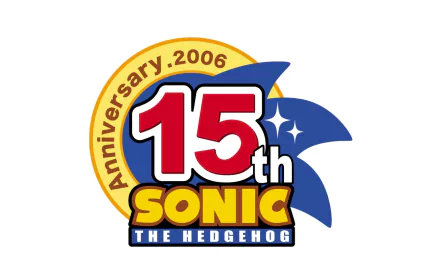 HD desktop wallpaper celebrating Sonic the Hedgehog's 15th anniversary with a bold logo and silhouette.