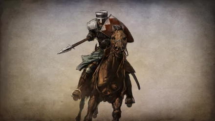 HD PC desktop wallpaper featuring a knight in armor wielding a lance while riding a horse, inspired by the Mount & Blade video game series.