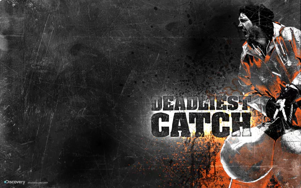 HD desktop wallpaper featuring a gritty, stylized image related to Deadliest Catch with a fisherman and thematic graphics.