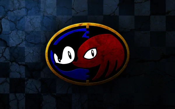 HD desktop wallpaper featuring Sonic the Hedgehog and Knuckles the Echidna in a stylized emblem against a cracked blue background.