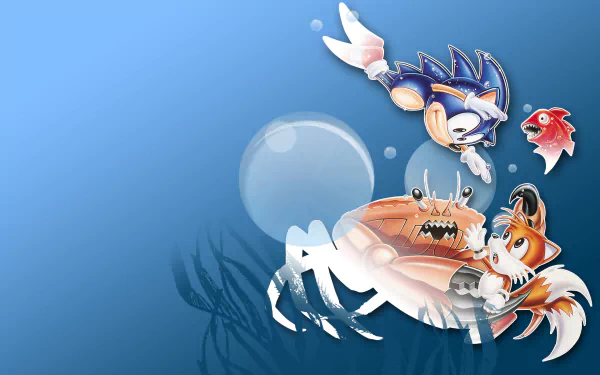 HD desktop wallpaper featuring Sonic the Hedgehog and Miles 'Tails' Prower from Sonic The Hedgehog 2 against a blue background.