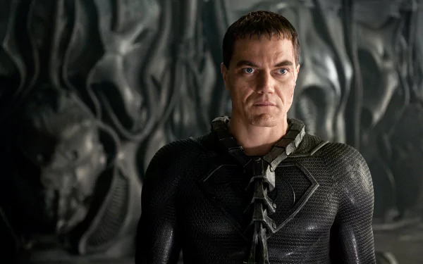 HD PC desktop wallpaper featuring a character from the movie Man of Steel in a black suit with a serious expression against a dark, intricate background.
