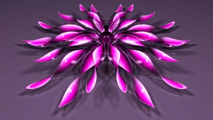 A vibrant CGI art piece showcasing a symmetrical design of glossy pink petals radiating from a central point, set against a subtle purple background, creating an eye-catching HD wallpaper.