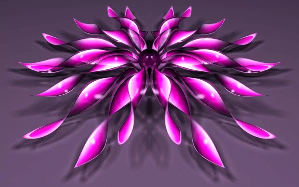 A vibrant CGI art piece showcasing a symmetrical design of glossy pink petals radiating from a central point, set against a subtle purple background, creating an eye-catching HD wallpaper.