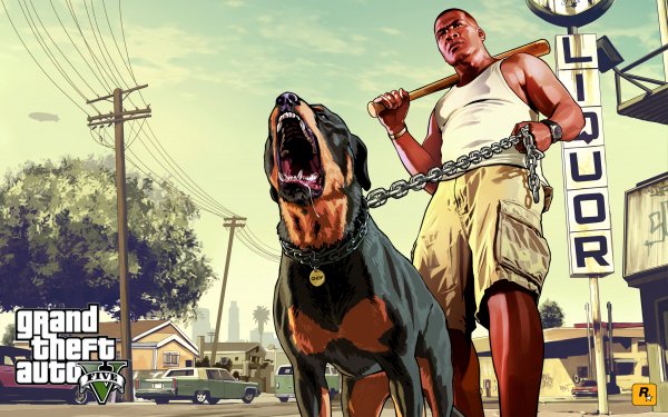 Computerspiele Grand Theft Auto V Grand Theft Auto Franklin Clinton Chop Shorts Hund HD Wallpaper | Hintergrund