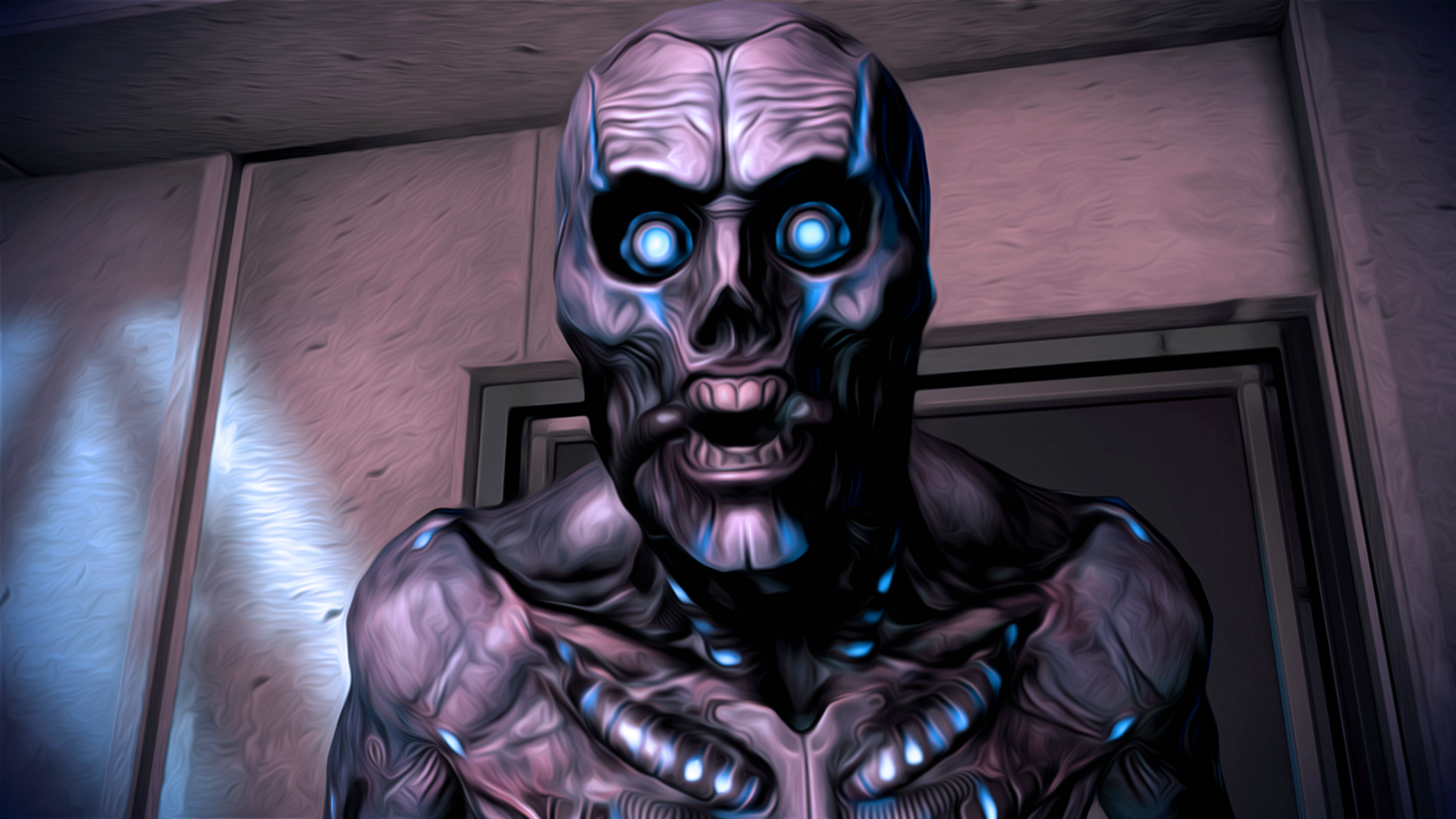 HD PC desktop wallpaper featuring a detailed, glowing-eyed alien creature from the video game Mass Effect 3.