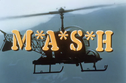 HD PC desktop wallpaper featuring the TV show M*A*S*H with the series title overlaid on a silhouette of a medical helicopter in action.