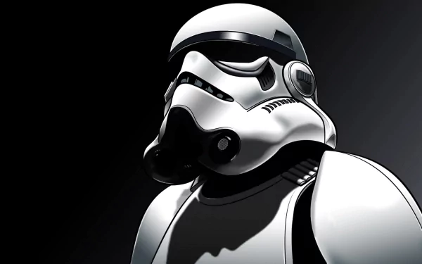 A striking HD desktop wallpaper featuring a close-up of a stormtrooper's helmet from the iconic Star Wars movie series, highlighting its distinct design and character.
