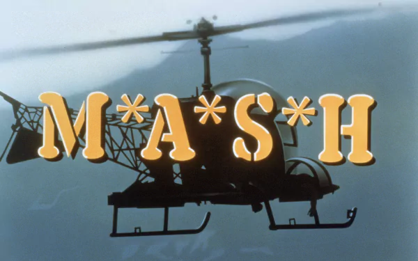 HD PC desktop wallpaper featuring the TV show M*A*S*H with the series title overlaid on a silhouette of a medical helicopter in action.