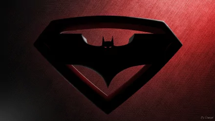 HD desktop wallpaper featuring the merged logos of Batman and Superman from the movie Batman V Superman: Dawn of Justice against a textured red background.