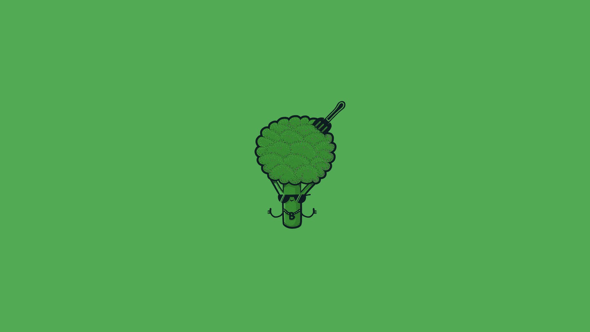 Funny HD PC desktop wallpaper showing a green tree shaped like an upside-down lightbulb on a solid green background.