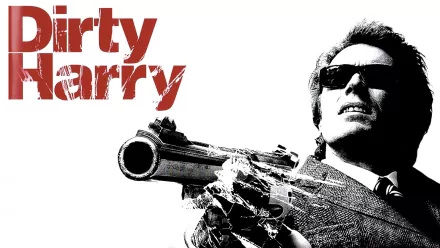 HD PC desktop wallpaper featuring a black-and-white image of Dirty Harry aiming his revolver, with the movie title in bold red text.