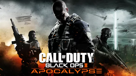 HD desktop wallpaper featuring characters from the video game Call of Duty: Black Ops II, showcasing an intense combat scene against a dramatic background.