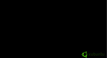 Minimal HD PC desktop wallpaper: black background with a small green Xubuntu Linux technology logo and xubuntu text in the lower-right.
