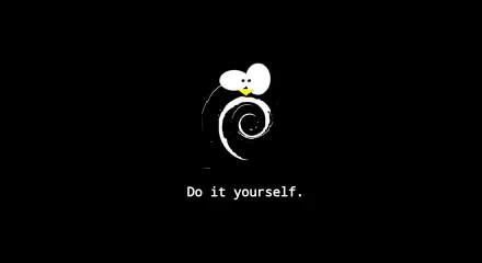 A minimalist HD desktop wallpaper featuring the Debian logo, showcasing Tux the penguin and the phrase Do it yourself on a black background, representing Linux technology.