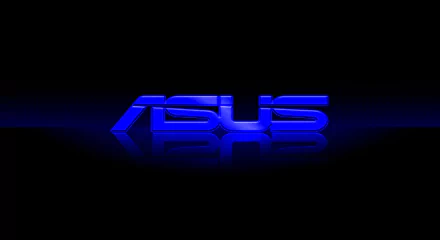 HD desktop wallpaper featuring a glowing blue Asus logo on a dark background, symbolizing technology and innovation.