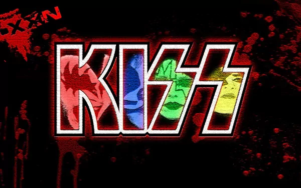A vibrant HD desktop wallpaper featuring the iconic KISS logo, designed with bold colors and a dynamic style, celebrating music in an eye-catching design.