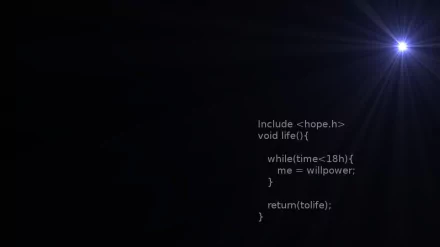 HD desktop wallpaper featuring a programming code snippet with a minimalist black background and a light flare.