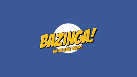 HD PC desktop wallpaper featuring the bold Bazinga! logo from the TV show The Big Bang Theory on a blue background with a white circle behind the text.