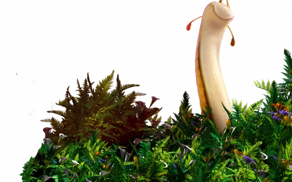 Epic HD desktop wallpaper featuring an animated character peeking through vibrant jungle foliage on a black background.
