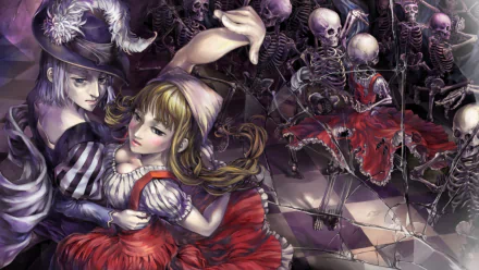 HD PC desktop wallpaper featuring characters and skeleton warriors from the video game Dragon's Crown in a dark, fantasy-themed scene.