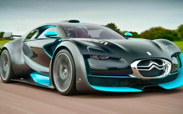 HD desktop wallpaper featuring a sleek Citroën Survolt, showcasing its futuristic design and dynamic presence on the road.