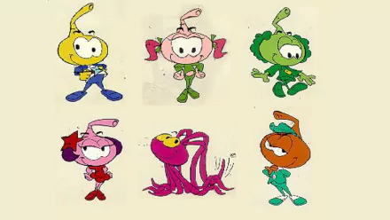 HD PC desktop wallpaper featuring colorful characters from the TV show The Snorks, showcasing six unique Snorks in various poses on a light background.