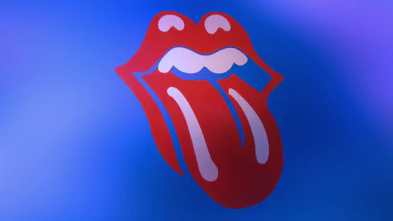 HD desktop wallpaper featuring The Rolling Stones' iconic red tongue and lips logo on a blue gradient background.