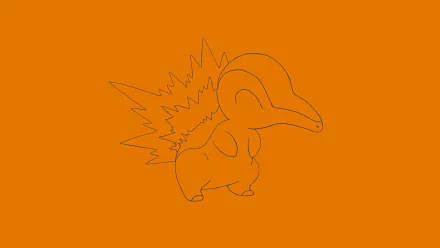 Minimalist orange 2K Quad HD PC desktop wallpaper showing a black line-art silhouette of Cyndaquil (Pokémon), a video game-themed design.