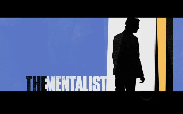 HD PC desktop wallpaper featuring a silhouette of a man against blue, white, and yellow panels with The Mentalist TV show title prominently displayed.