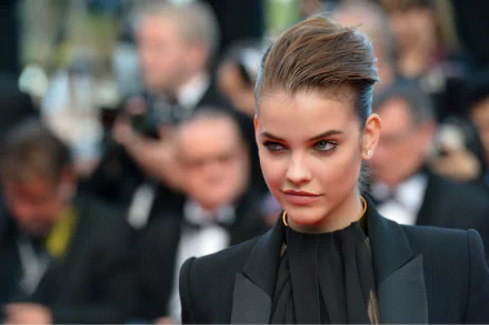 A striking HD desktop wallpaper featuring celebrity Barbara Palvin, showcasing her confident expression at a glamorous event, surrounded by a crowd of photographers.