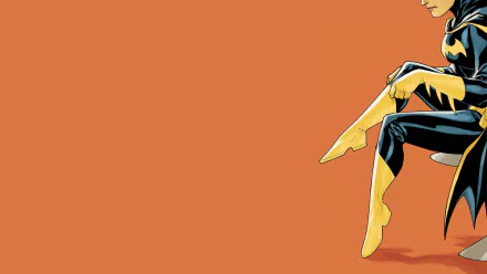 HD PC desktop wallpaper featuring a comic-style illustration of Batgirl sitting against an orange background.