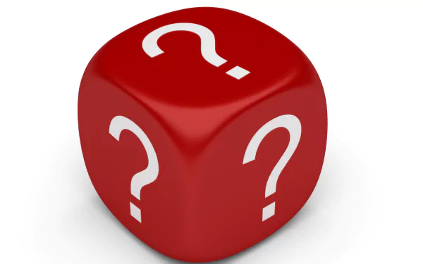 HD abstract desktop wallpaper featuring a red cube with white question marks on each face.