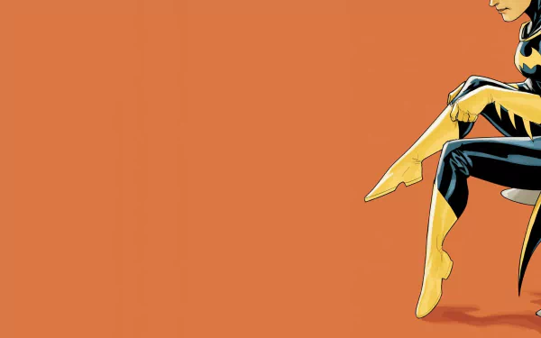 HD PC desktop wallpaper featuring a comic-style illustration of Batgirl sitting against an orange background.