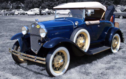 Vintage 1929 Ford Model A Roadster in deep blue, showcased in an outdoor setting as a high-definition PC desktop wallpaper and background.