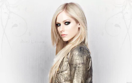 HD desktop wallpaper featuring Avril Lavigne in a stylish pose, with a soft background that complements her striking look and music-inspired theme.