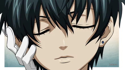 HD vector wallpaper featuring Ciel Phantomhive from Kuroshitsuji (Black Butler), capturing a serene moment with closed eyes and a thoughtful expression.