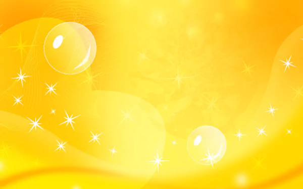 An abstract HD desktop wallpaper featuring vibrant yellow tones, soft curves, and bubbles with sparkling accents, creating a light and cheerful atmosphere.